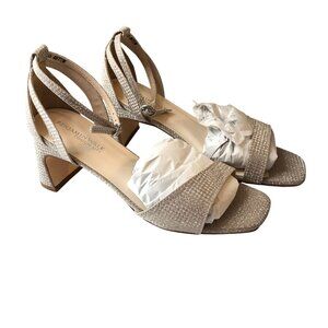 Benjamin Walk Lilibet Champagne Glitter Sculptured Heel Sandals Silver 7.5